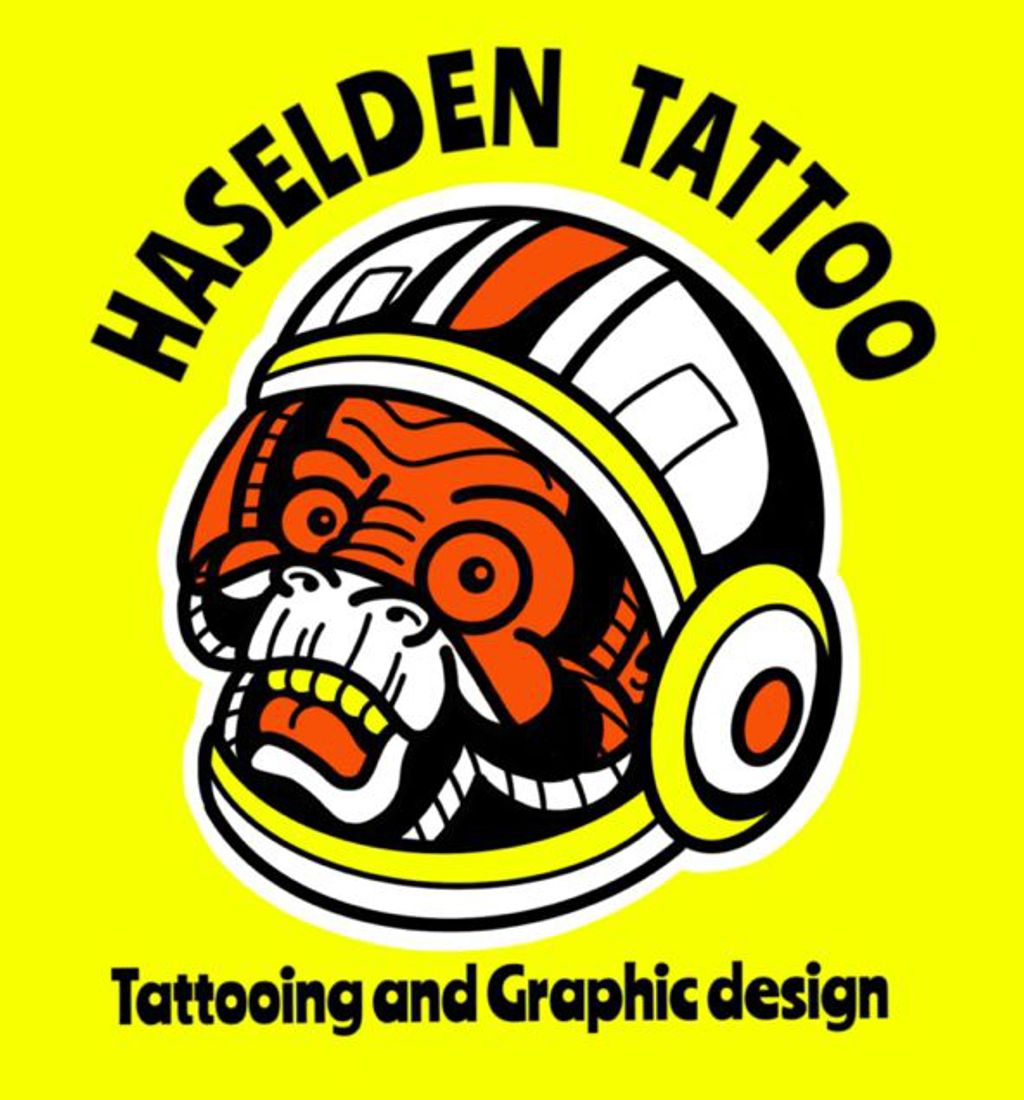 Haselden Tattoo Logo, Red Monkey in Space Helmet